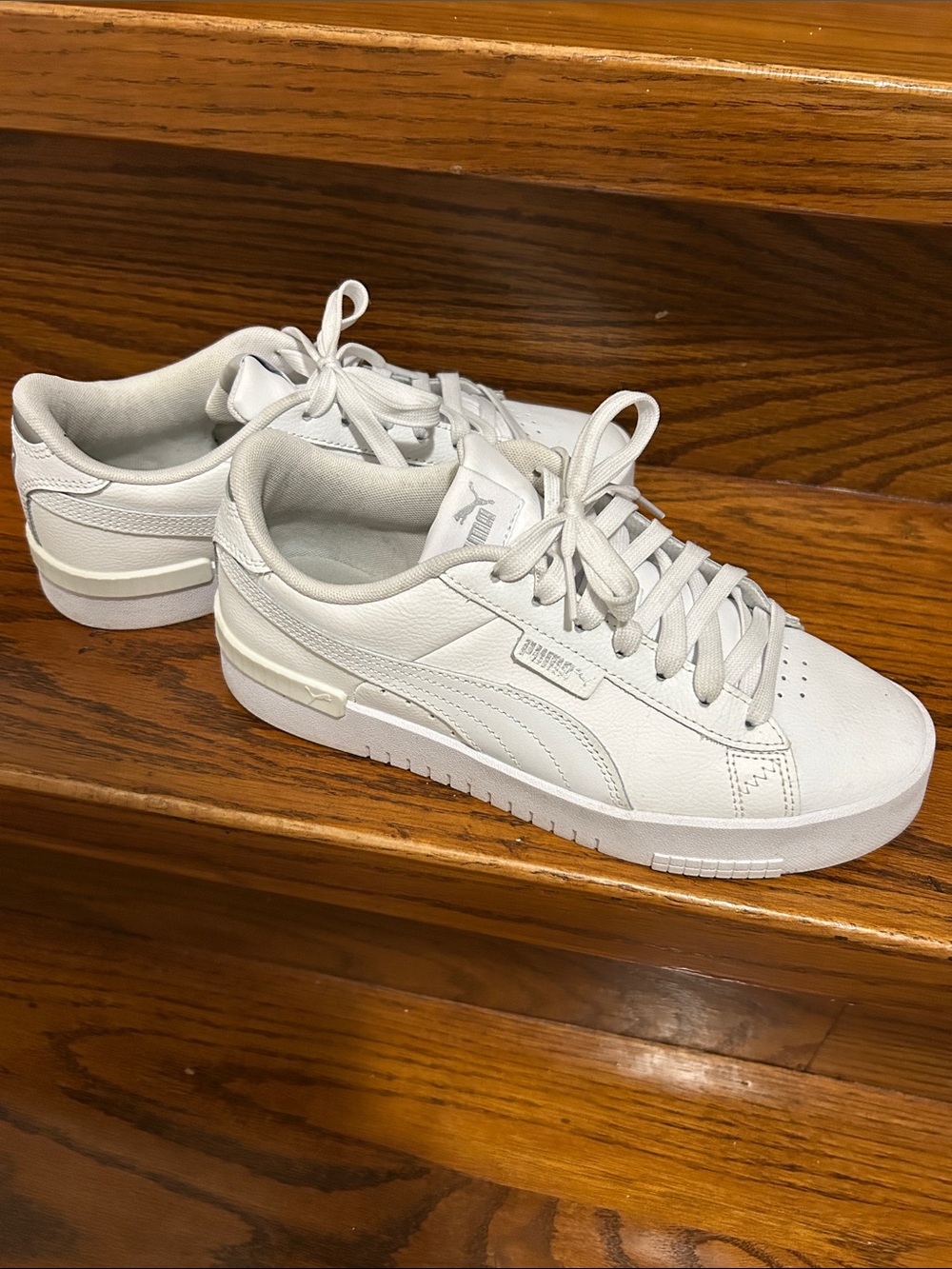 Puma All-White Leather Casual Sneakers
